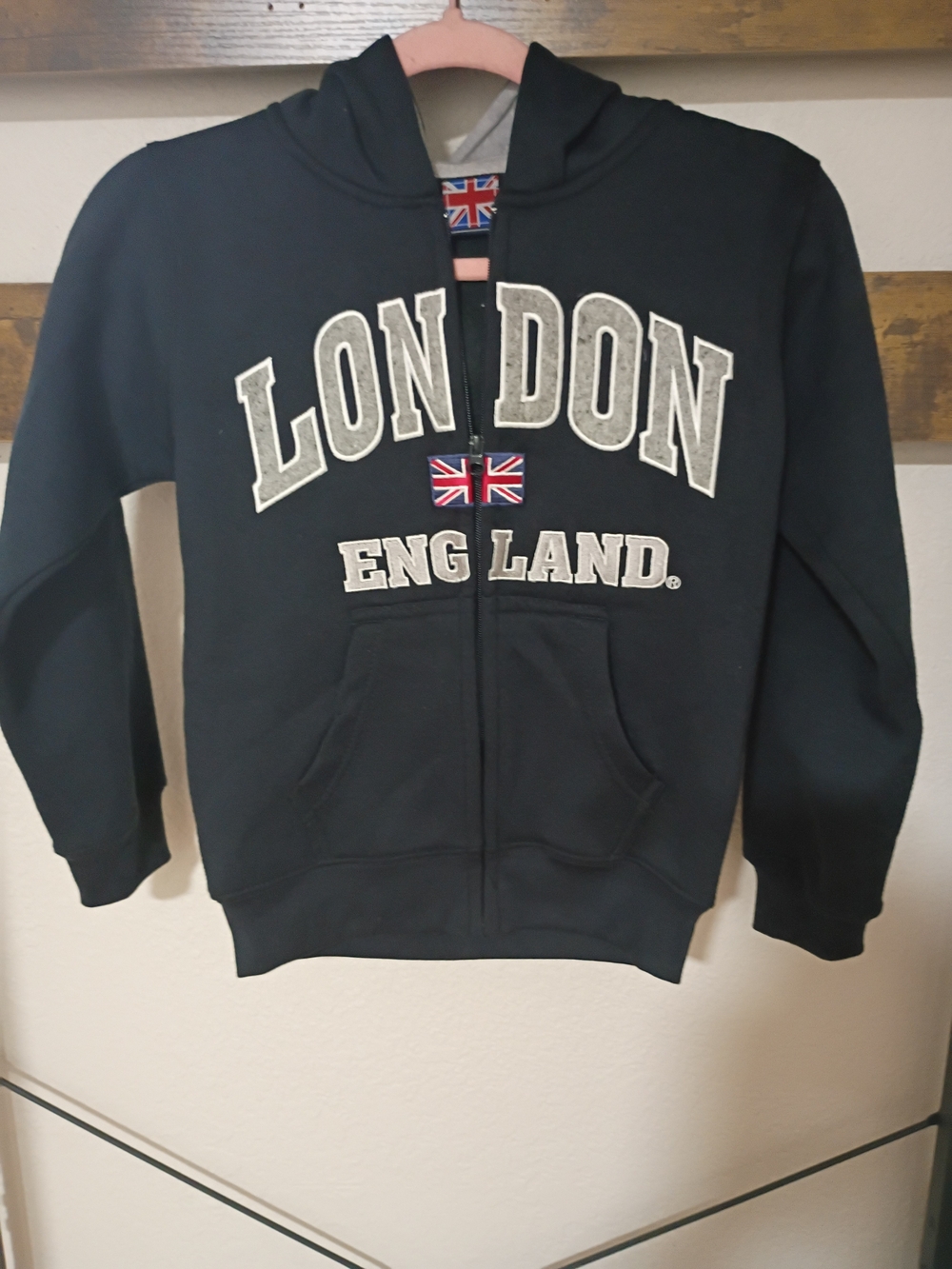 Kids K K Apparel Navy 'London England' Zip-Up Hoodie